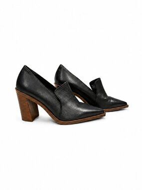Vince Camuto Wenely Black Leather Pointed Toe Block Heel Loafers 7.5